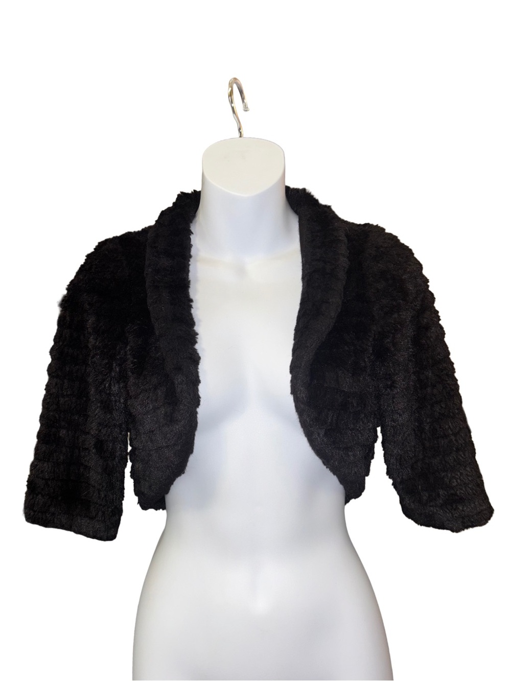 Black Faux Fur Cropped Women's Sweater Shrug